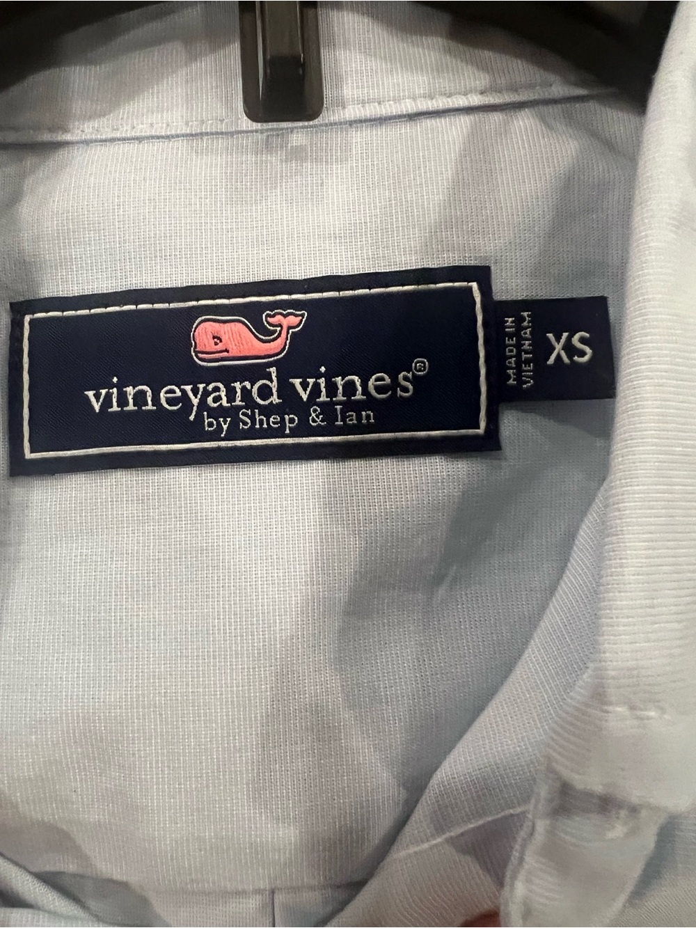 Vineyard Vines Light Blue Button-Up with Pink Whale Patch